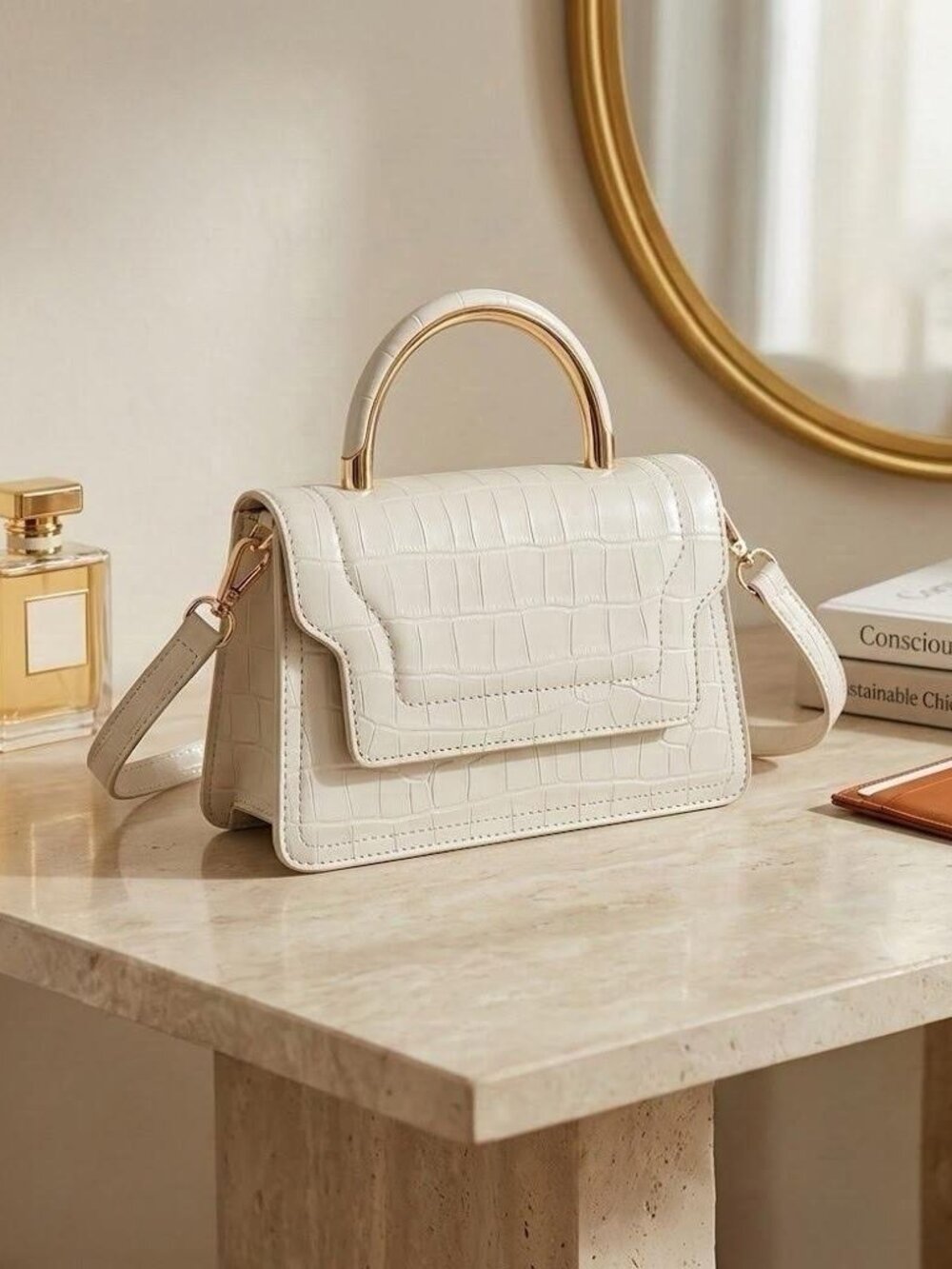 ๐คPrimark Luxe Cream Croc Handbag โ Convertible Top Handle & Shoulder Strapโจ
